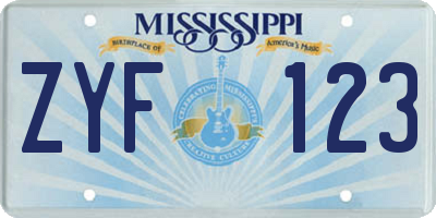 MS license plate ZYF123