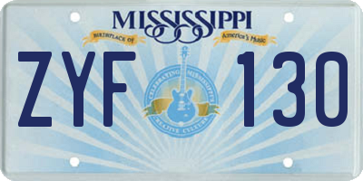 MS license plate ZYF130