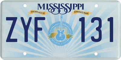 MS license plate ZYF131