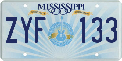 MS license plate ZYF133