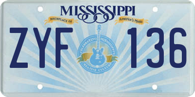 MS license plate ZYF136