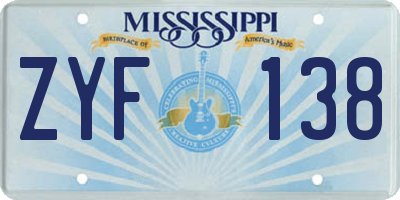 MS license plate ZYF138
