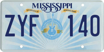 MS license plate ZYF140