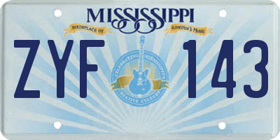 MS license plate ZYF143