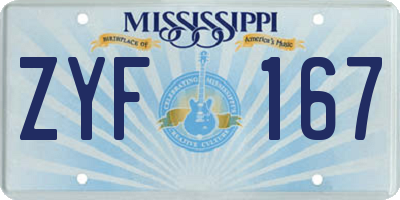 MS license plate ZYF167