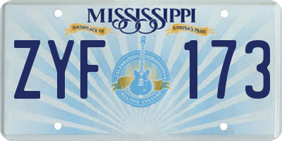 MS license plate ZYF173