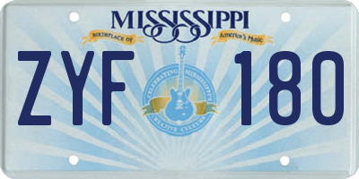 MS license plate ZYF180