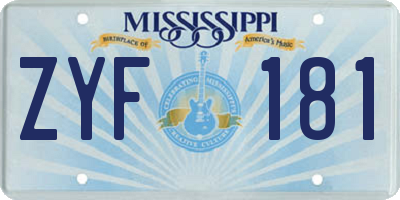 MS license plate ZYF181