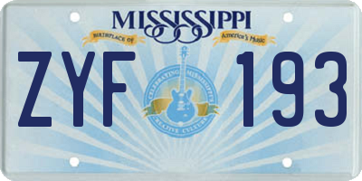 MS license plate ZYF193