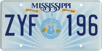 MS license plate ZYF196