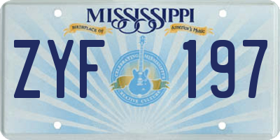 MS license plate ZYF197