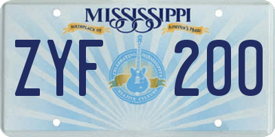 MS license plate ZYF200