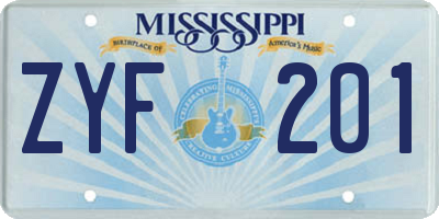 MS license plate ZYF201