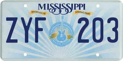 MS license plate ZYF203