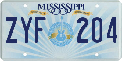MS license plate ZYF204