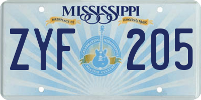 MS license plate ZYF205