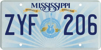 MS license plate ZYF206