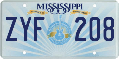 MS license plate ZYF208