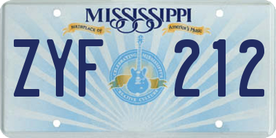 MS license plate ZYF212