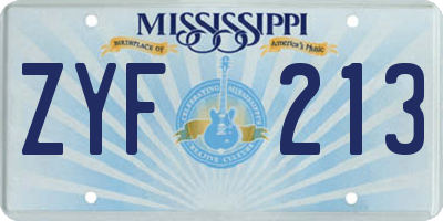 MS license plate ZYF213