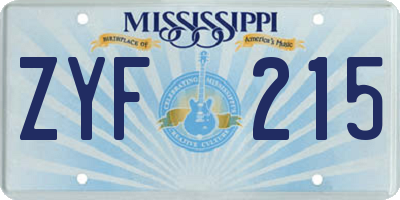 MS license plate ZYF215