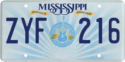 MS license plate ZYF216