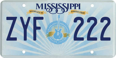 MS license plate ZYF222