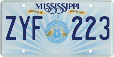 MS license plate ZYF223