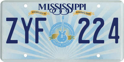 MS license plate ZYF224