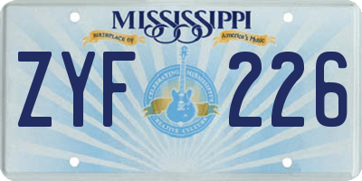MS license plate ZYF226