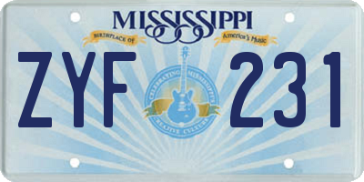 MS license plate ZYF231