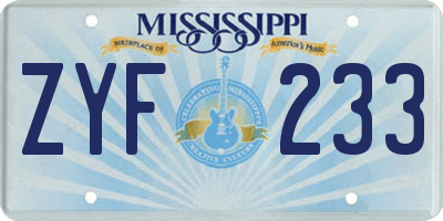 MS license plate ZYF233
