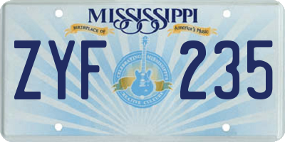 MS license plate ZYF235