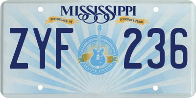 MS license plate ZYF236