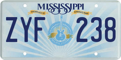 MS license plate ZYF238