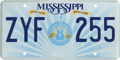 MS license plate ZYF255