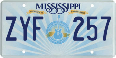 MS license plate ZYF257