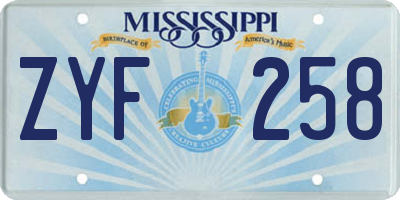 MS license plate ZYF258
