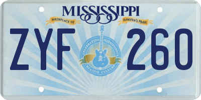 MS license plate ZYF260