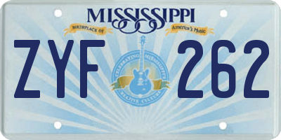 MS license plate ZYF262