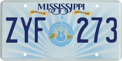 MS license plate ZYF273