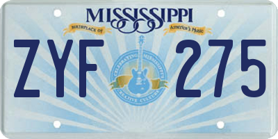 MS license plate ZYF275