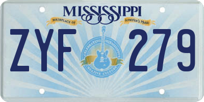 MS license plate ZYF279