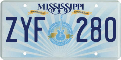 MS license plate ZYF280
