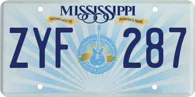 MS license plate ZYF287