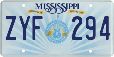 MS license plate ZYF294