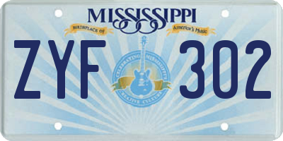 MS license plate ZYF302