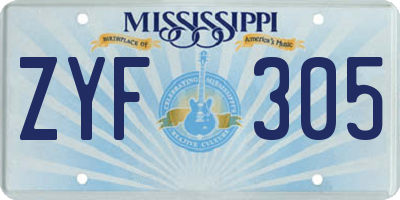 MS license plate ZYF305