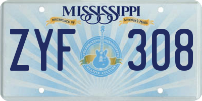 MS license plate ZYF308