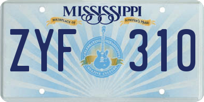 MS license plate ZYF310